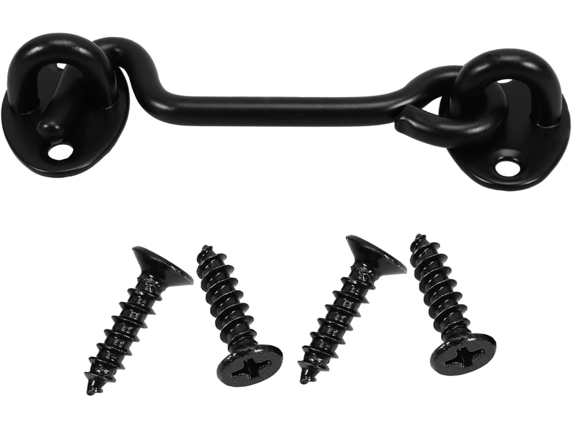 Gancho De Trava Porta Celeiro Villcase, 10cm 4 Polegadas, Em Aço Inoxidável, Preto
