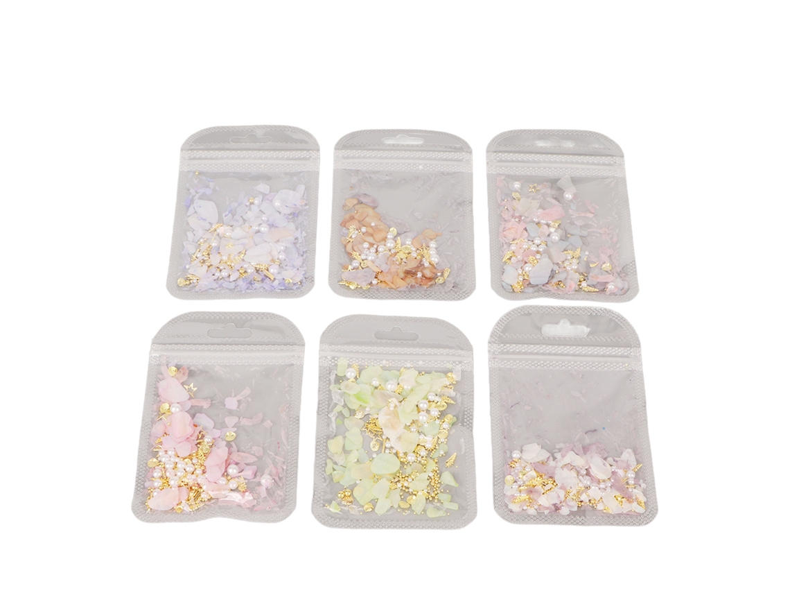 Set De Decoração De Unhas 6pcs Com Fragmentos De Concha Marinha E Brilho Colorido Para Manicure