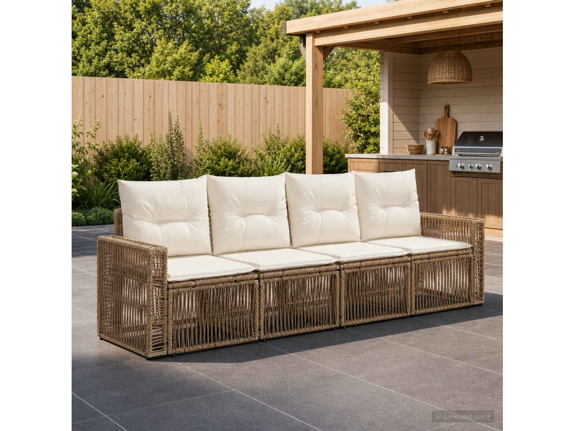 Vidaxl Conjunto De Sofá De Jardim 4 Unid. Bege E Branco Creme Vime Pe