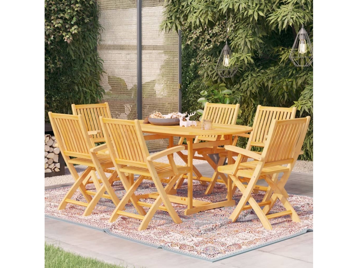 Conjunto de 7 Peças de Jantar Para Jardim Madeira De Teca Maciça Dkd Home Decor