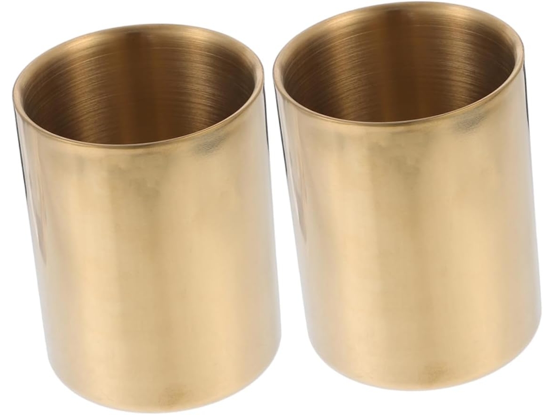 Jogo De 2 Porta Caneta Multifuncional Redondo Em Aço Inox, Organizador De Mesa Compacto P Gokoco
