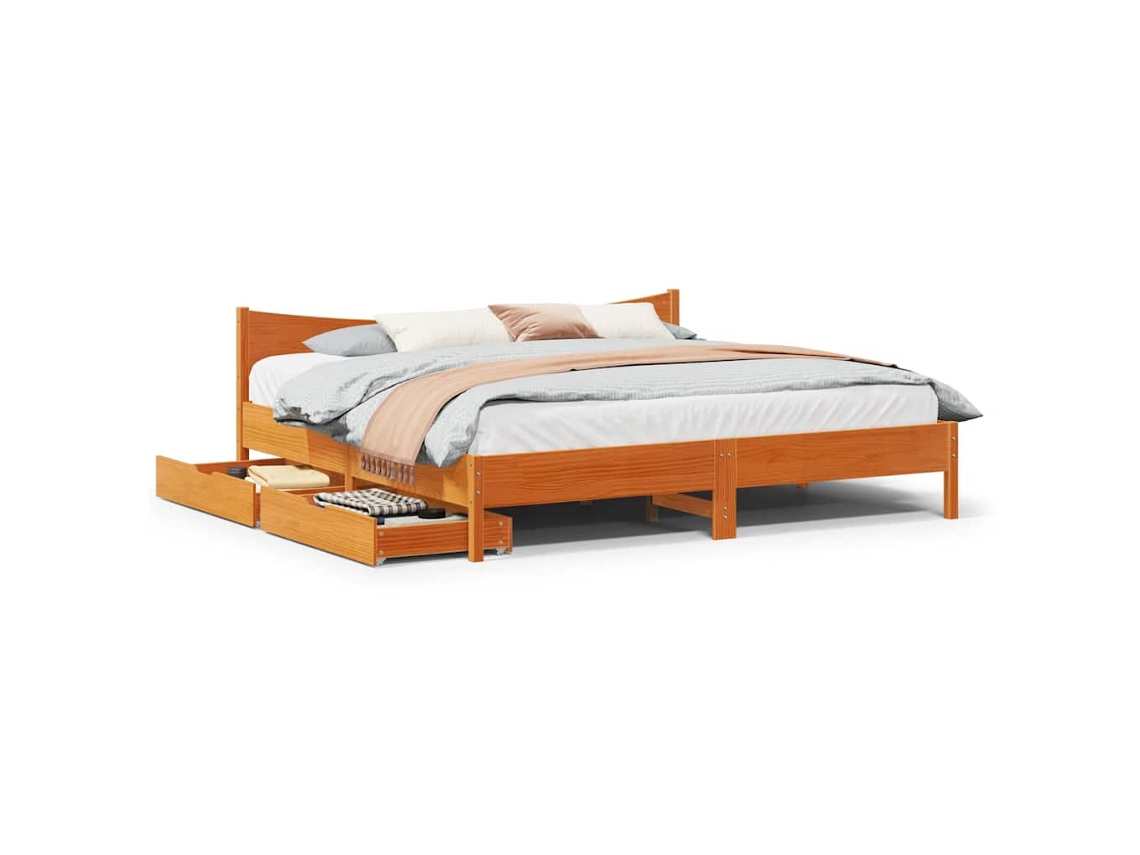 Vidaxl Estrutura Cama C/ Gavetas 200x200 Cm Pinho Maciço Castanho-mel