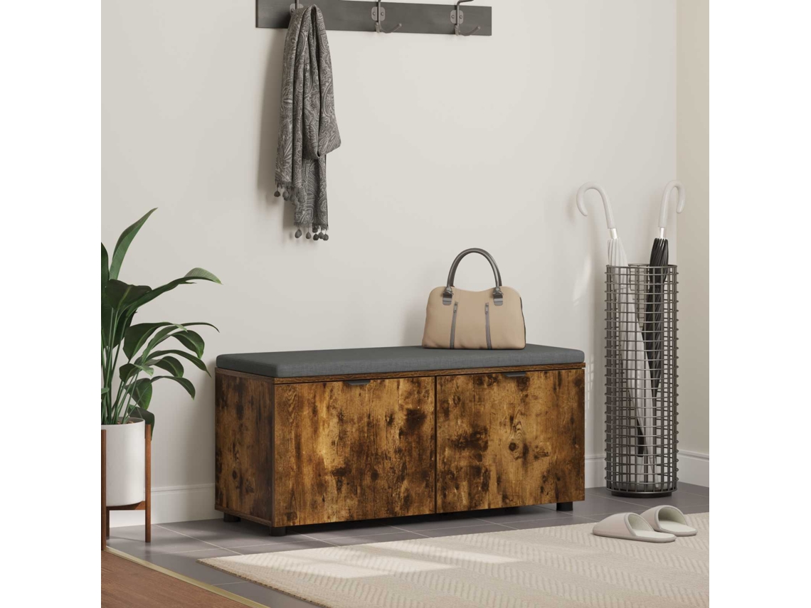 Vidaxl Banco De Hall Com Almofada Carvalho Fumado 100 X 38 X 46 Cm