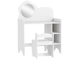 Toucador Para Crianças Com Banco E Espelho Em Forma De Flor Com Compartimentos Abertos 70x39x92,5 Cm Branco