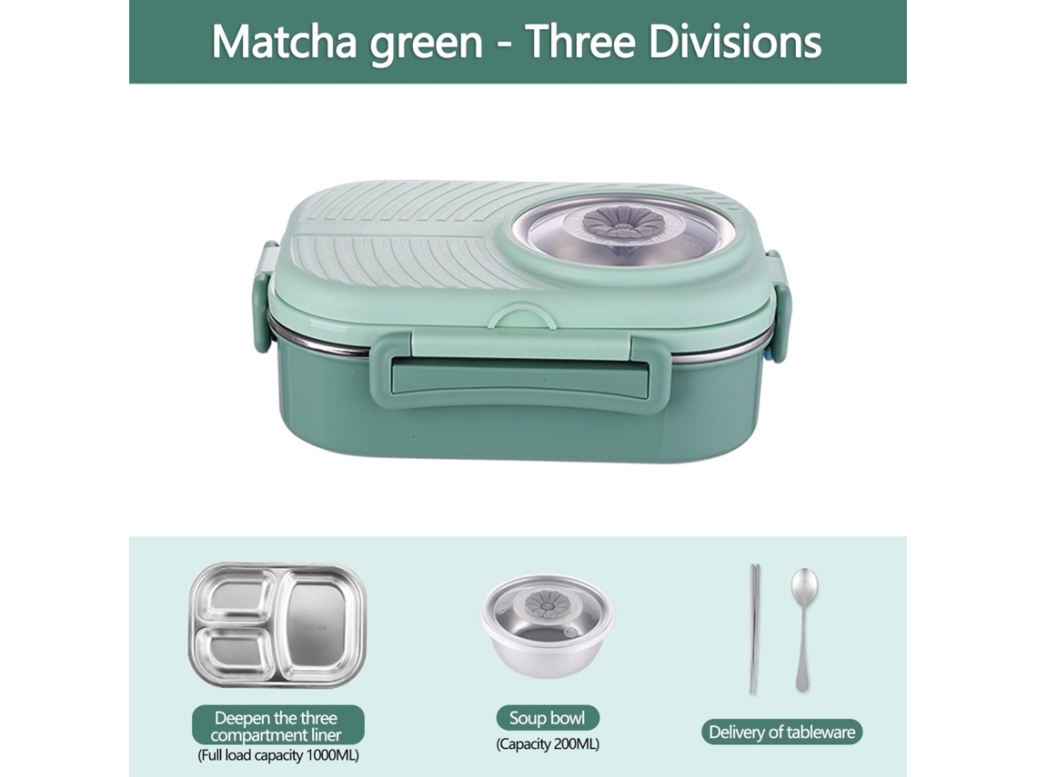 Caixa Bento 3 Compartimentos 1200ml Com Talheres (verde) Czhhmart