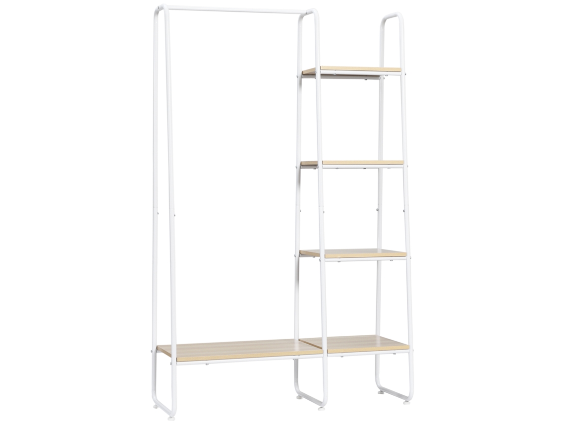 Roupeiro de madeira com 5 prateleiras e barra suspensa, sala ou quarto, 101x39x160 cm Natural | S/MARCA