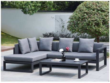 Conjunto de Sala de Jardim Molokai MYLIA (Cinza Antracite - Tecido, Veludo e Metal - 248x180x60 cm)
