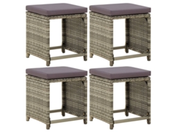 Vidaxl Bancos De Jardim 4 Pcs Com Almofadões Vime Pe Cinzento