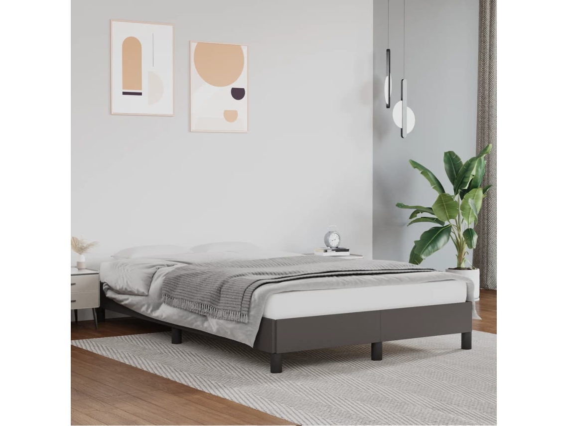 Vidaxl Estrutura De Cama Sem Colchão 120x190cm Couro Do Falso Cinzento