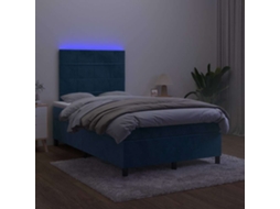 Vidaxl Cama Box Spring Colchão Led 120x190cm Couro Artif. Azul-escuro
