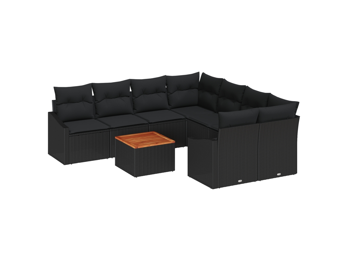 Conjunto 9 Sofá De Jardim Vidaxl Preto Vime Pe (233,5 X 234 X 69 Cm)
