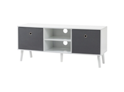 Suporte para TV até 50 polegadas 110x29x46,5 Cm com 2 gavetas de tecido, prateleiras abertas, branco e cinza | S/MARCA