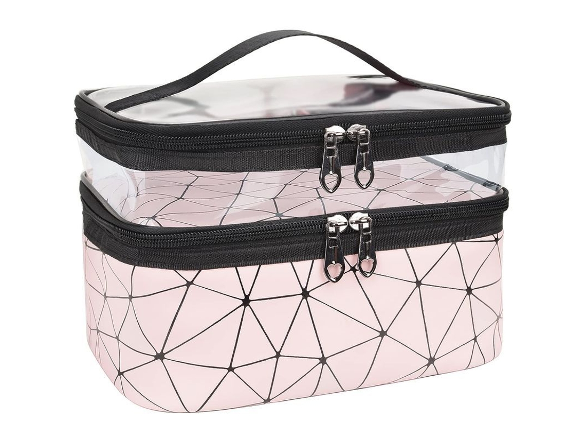 Estuche de Maquilhagem LINJOU de Doble Capa, transparente, para Viagem (rosa)