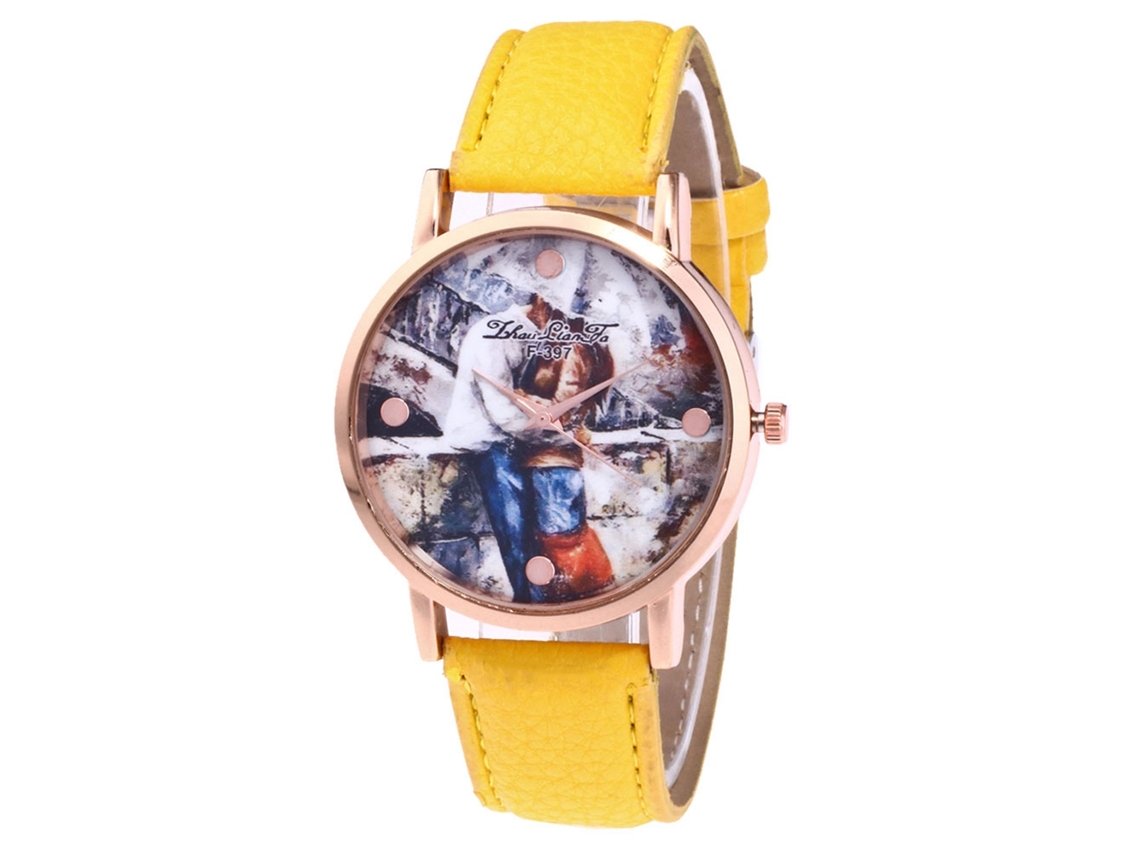 Relógio de pulso Zhoulianfa F-397a amarelo de quartzo para mulheres, homens e estudantes.