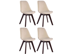 Conjunto de 4 cadeiras de visita em veludo Borneo creme/nogueira CLP