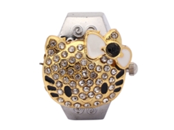 Relógio feminino com aro flip-up, strass e quartzo branco.