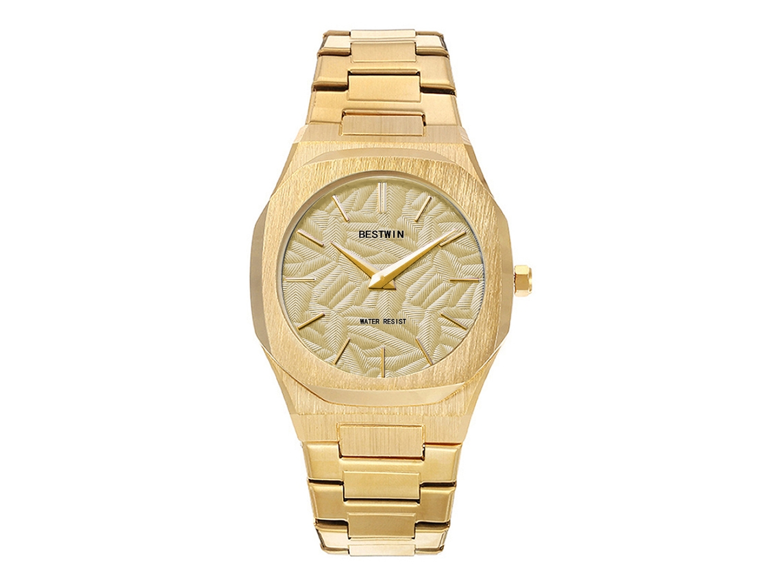 Relógio De Quartzo Masculino (dourado) Com Folhas Em Relevo
