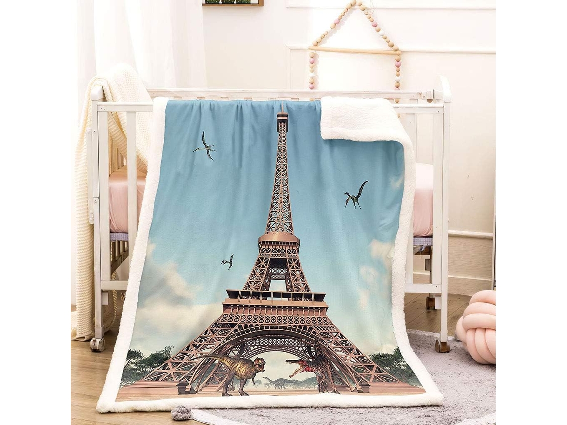 Manta com Estampa da Torre Eiffel em Microfibra 150x200cm