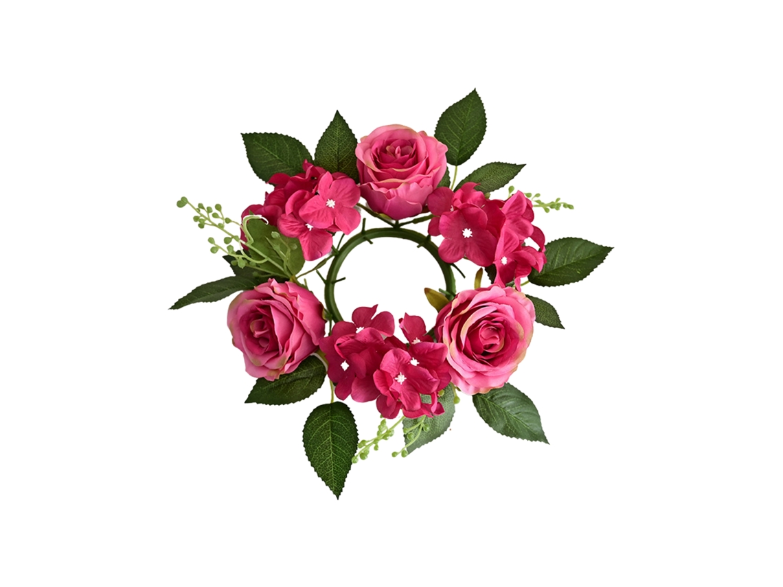 Coroa de Vela com Rosas Artificiais Decoração Mesa Natal Casamento Seda 20cm | S/MARCA