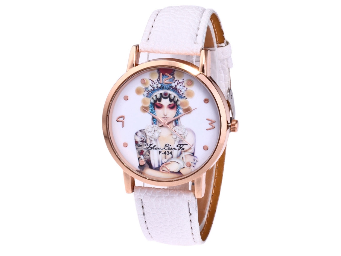Relógio de Pulso Feminino de Quartzo com Pulseira de Couro Pu Estilo Simples e Dial Redondo Branco