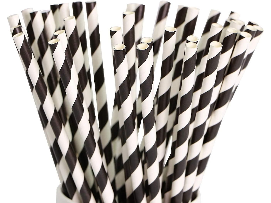 200 Canudos De Papel Biodegradáveis Listrados Em Preto E Branco (7,75 Polegadas)
