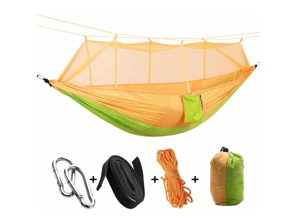 Rede De Acampamento Portátil Com Paraquedas, Cama Suspensa Com Mosquiteiro, Rede De Dormir Amarela E Verde Claro Aquaforge