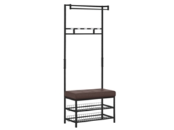 Cabideiro/arara para roupas com 5 ganchos e 2 nichos para sapatos, móvel de metal para guardar roupas, ideal para hall de entrada e quarto, 72,5 x 35 x 180 cm.