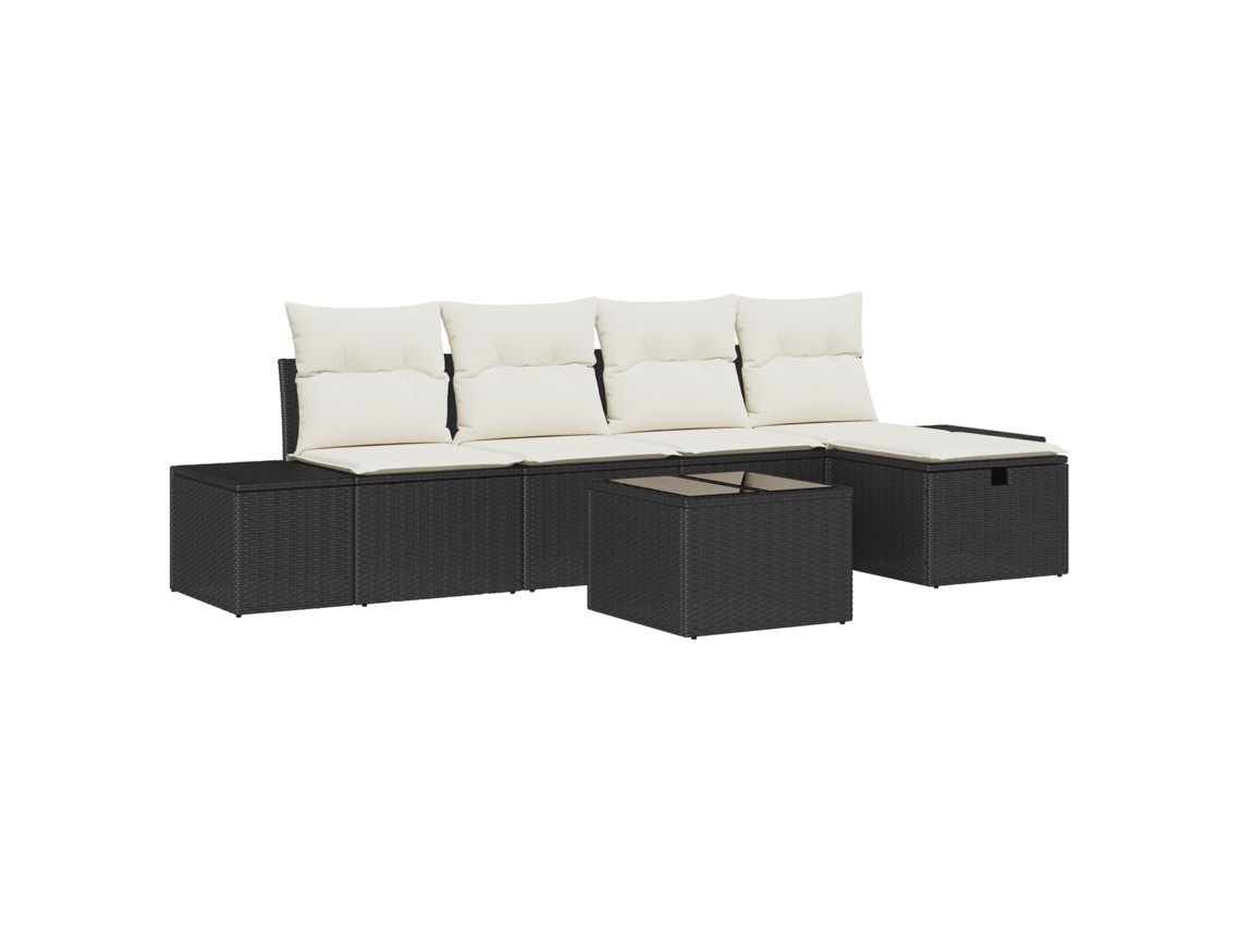 Conjunto 6 Conjunto De Sofá De Jardim Vidaxl Preto Vime Pe (55 X 55 X 37 Cm)