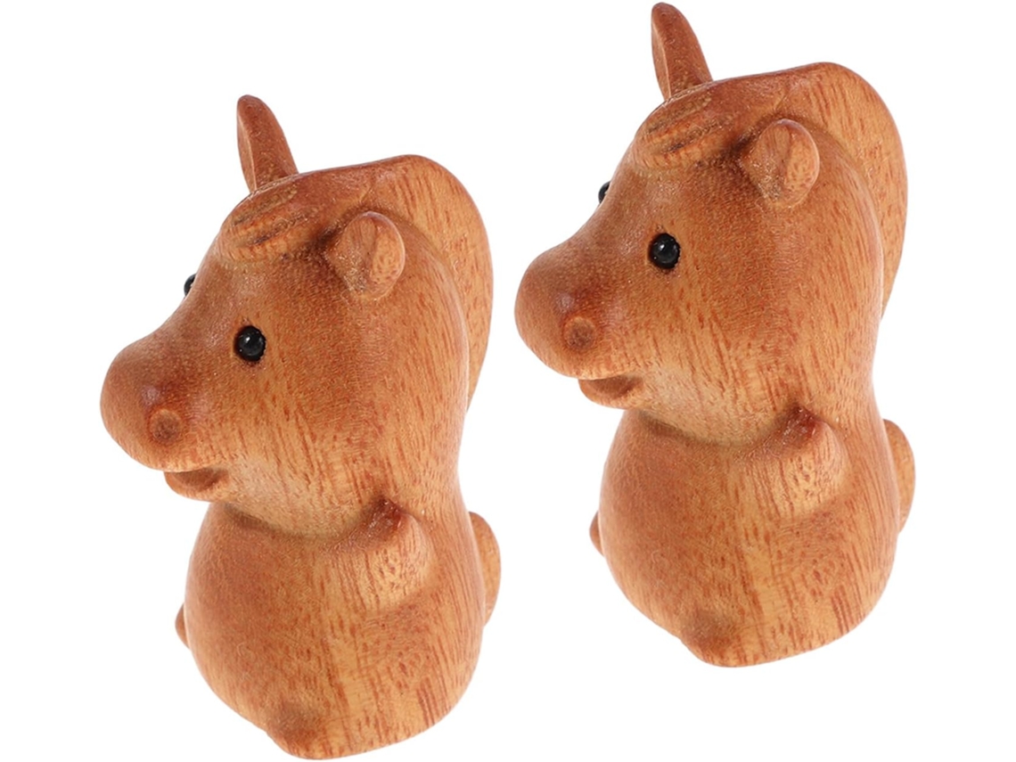 Conjunto De 2 Estatuetas Em Madeira Para Decoração