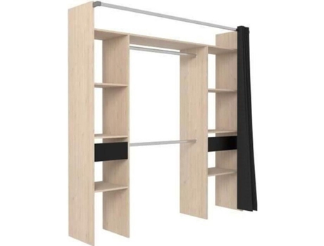 Camarim ARTIC com cortina - 2 colunas 2 armários 2 gavetas - Carvalho Jackson e EKIPA preto