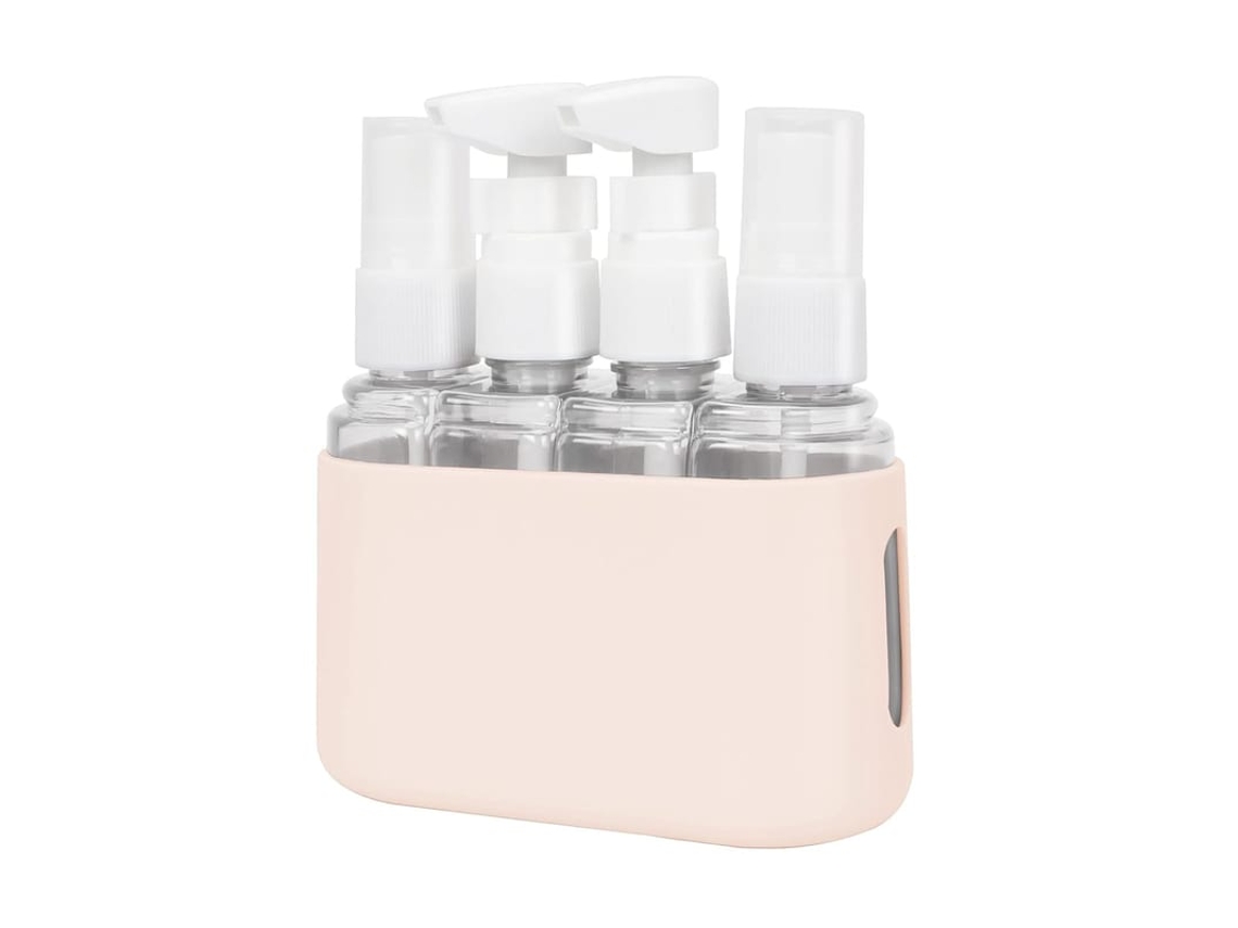 Conjunto De Garrafas De Viagem 4 Em 1, Garrafas Plásticas Recarregáveis À Prova De Vazamento Para Shampoo Condicionador Loção Líquidos Bege