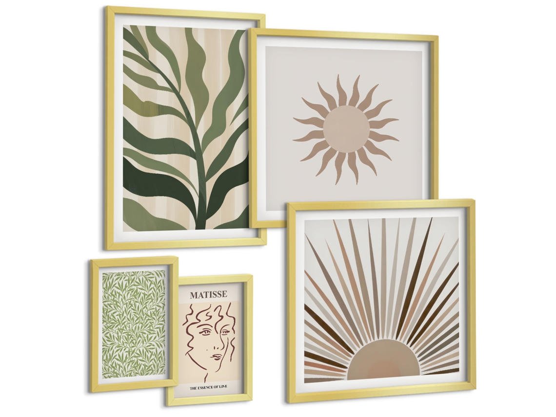 Pinturas Murais Modernas Pinturas Relaxantes De Água Zen Moldura Dourada Quadros Para O Escritório Espelharte (conjunto De 5 Imagens)