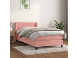 Cama Com Molas/colchão 90x200 Cm Veludo Rosa