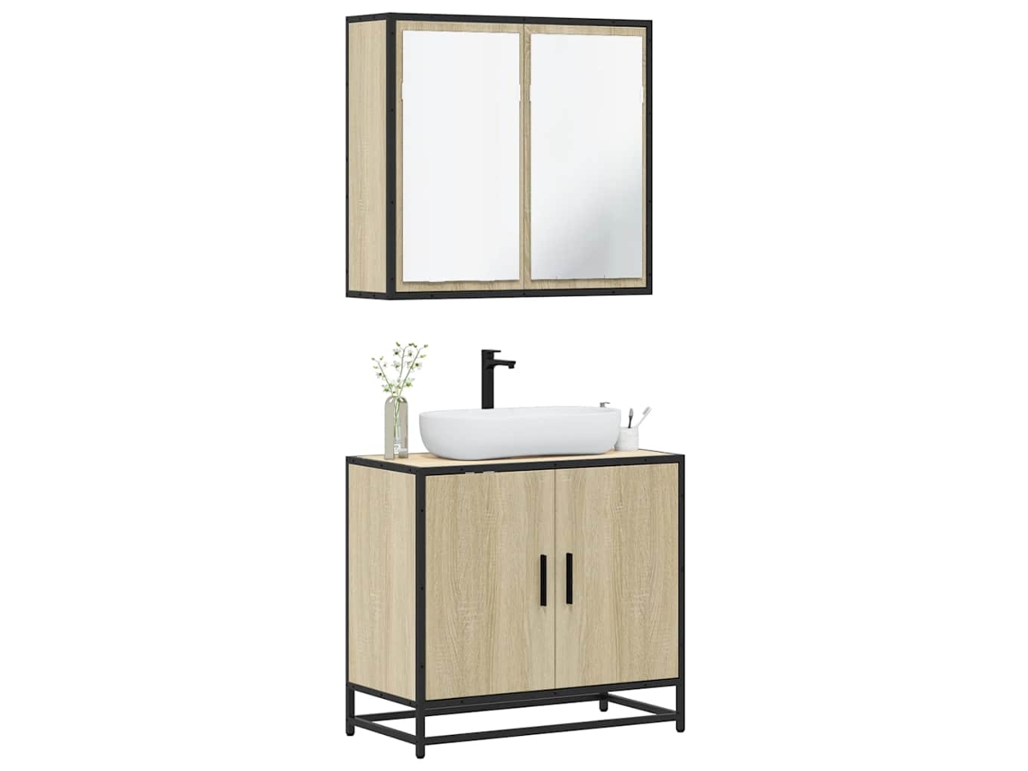 Vidaxl 2 Pcs Conj. Móveis Casa Banho Derivados Madeira Carvalho Sonoma