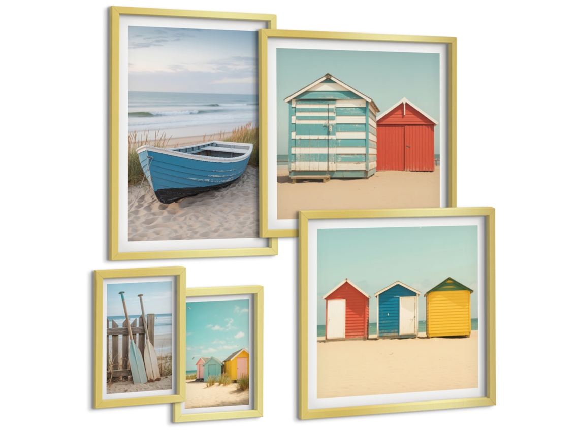 Conjunto De Pinturas Vistas Litorâneas Casinhas Barcos Espelharte (5 Peças)