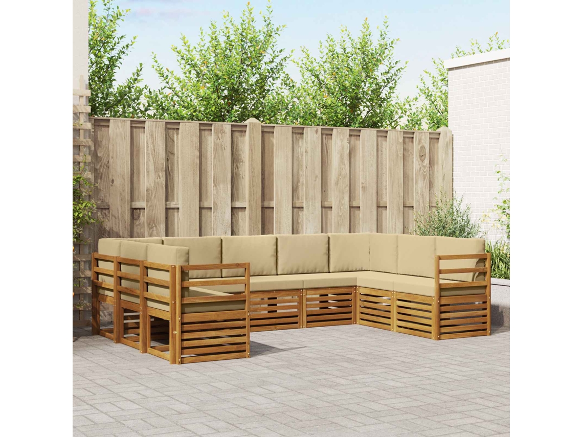 Vidaxl Conjunto De Sofá Sectional Com Almofada 9 Pcs Natural E Bege