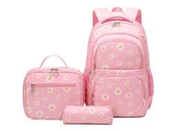 Mochila Escolar para Meninas, com Estojo de Almoço e Lápis, Margaridas, Resistente à Água | S/MARCA