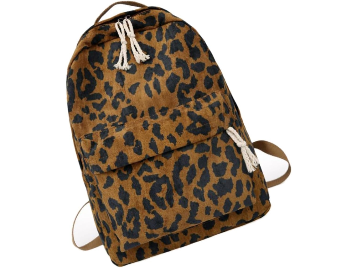 Mochila De Viagem Estudantil Com Estampa De Leopardo (1 Unidade), Em Poliéster.