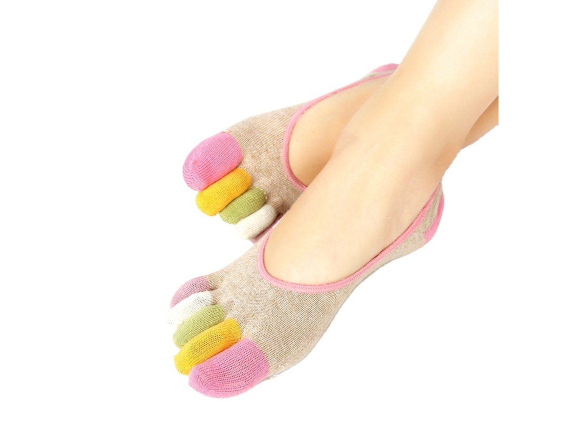Meias com Dedos 5 Pares Femininas Algodão, Finas, Invisíveis, para Ioga, Corrida AQUAFORGE