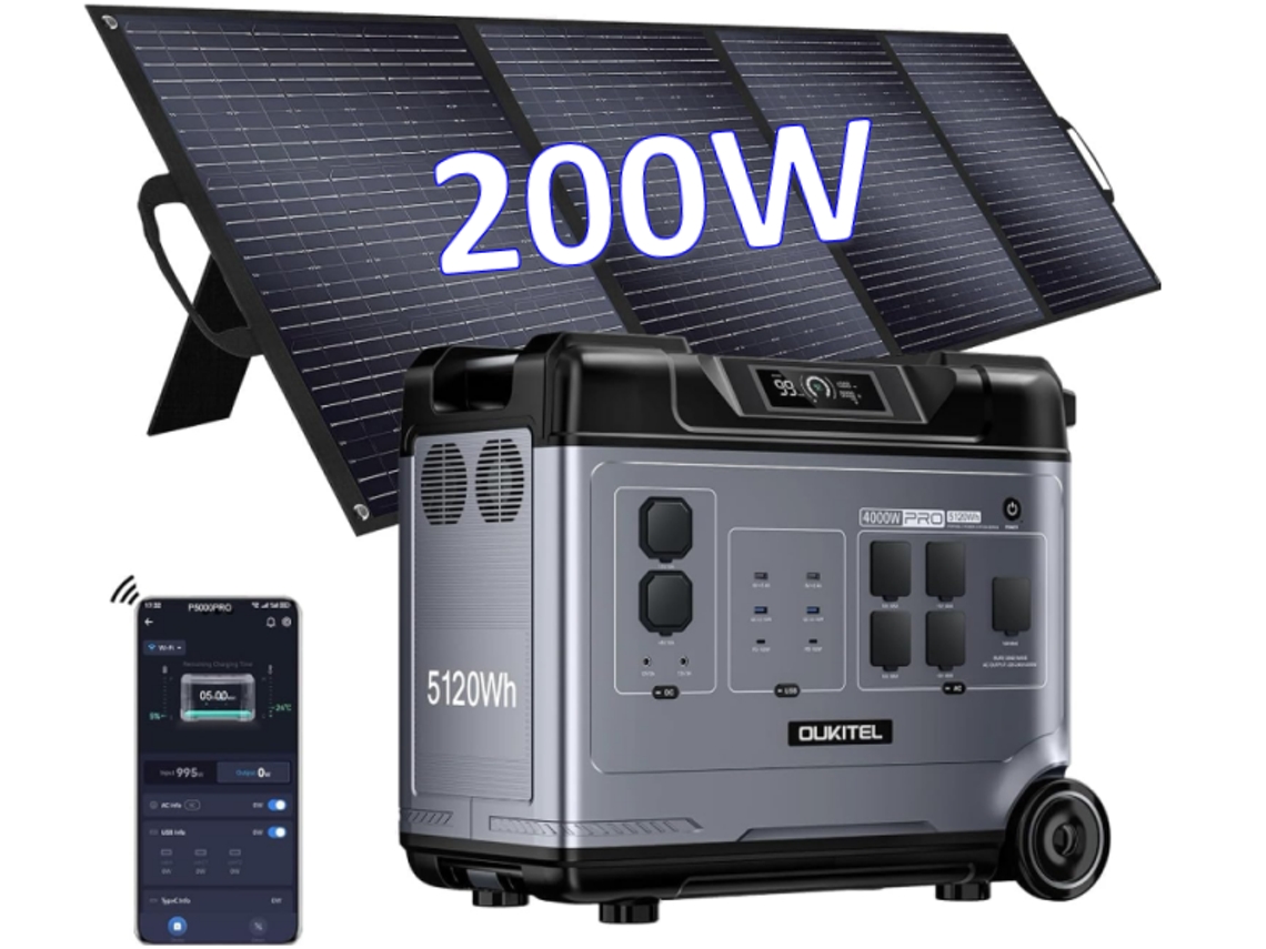 Estação De Energia Portátil Oukitel P5000 Pro 4000w 5120wh Lifepo4 Bateria Saída Ca Controlo Power Stations + 200w Painel Solar Dobrável
