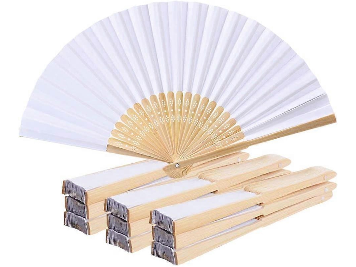 Pacote Com 10 Leques Dobráveis​​ De Mão, Leques Dobráveis​​ De Mão Em Bambu Branco E Madeira