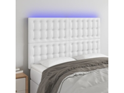 Vidaxl Cabeceira Cama C/ Led Couro Artificial 144x5x118/128 Cm Branco