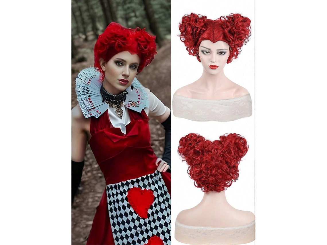 Peruca Cacheada Sintética Resistente Ao Calor, Estilo Anime, Rainha Vermelha + Touca para Peruca. TAISHENGDA