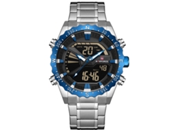 Relógio de Pulso Masculino Naviforce Aço Resistente À Água com Calendário Branco Azul
