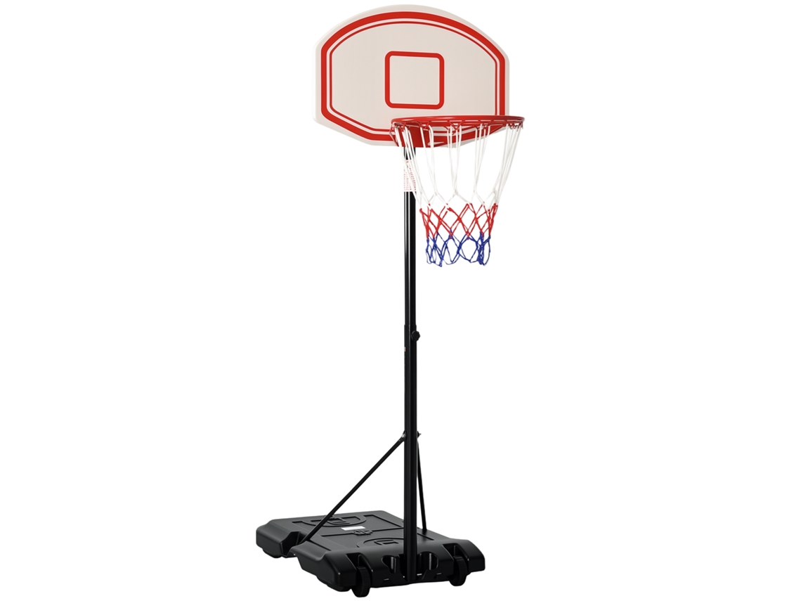 Canestro Basket Altezza Regolabile 5 Livelli 175-215cm, Struttura Metallo E Base Riempibile Con Ruote, Tabellone Pe