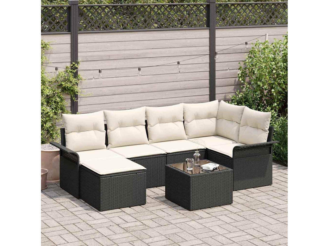 Vidaxl Conjunto De Sofá De Jardim 7 Unid. Preto Vime Pe
