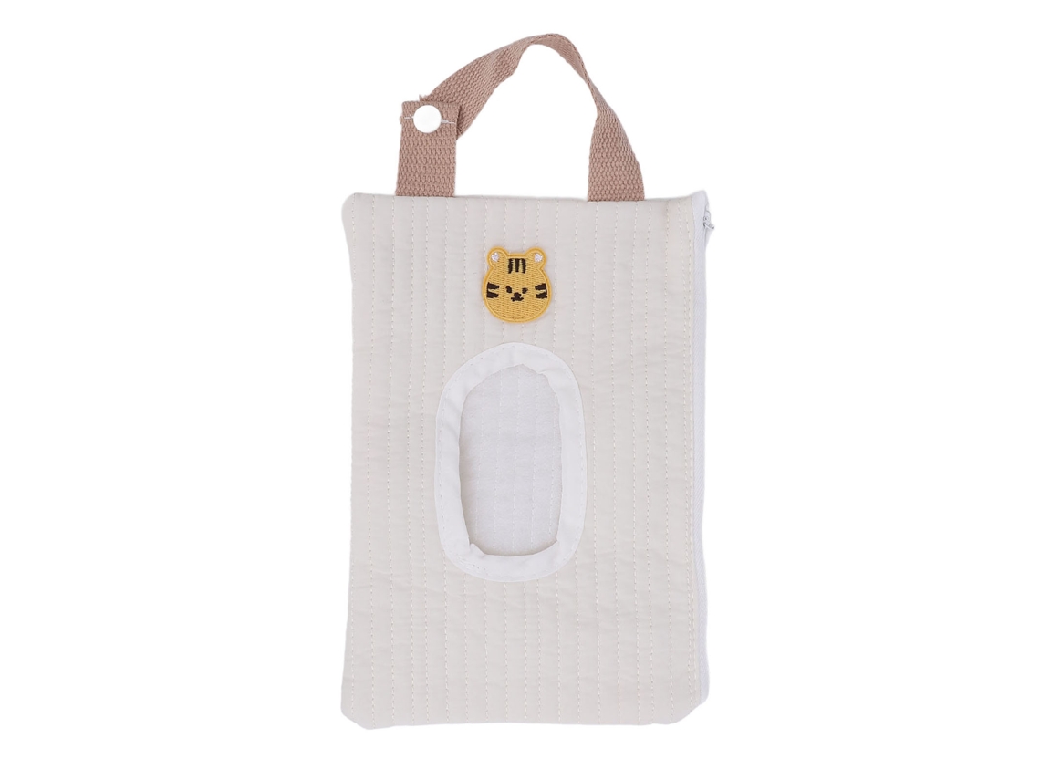 Bolsa Para Lenços Com Zíper Bordado Leão Branco Portátil Para Bebê Recarregável