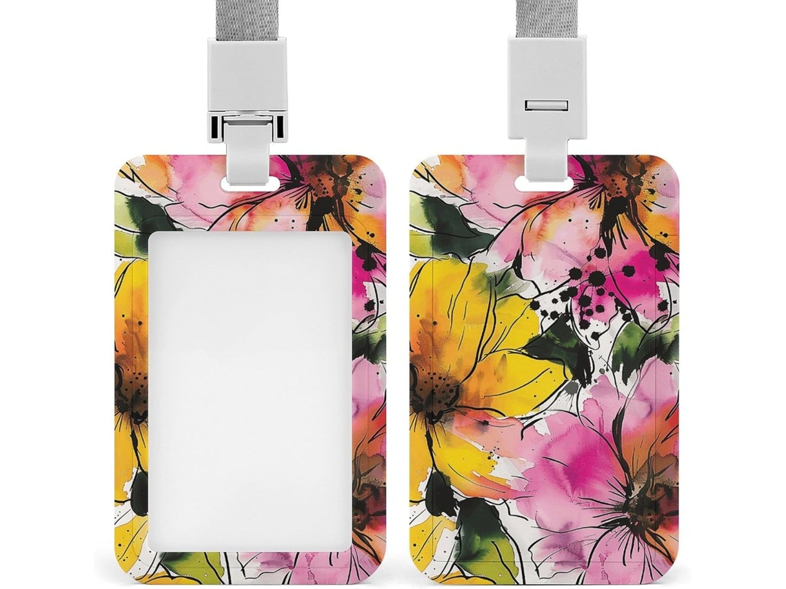 Porta Crachá Com Cordão, Porta Crachá Com Estampa Floral Vibrante, Porta Crachá, Capa Protetora Vertical