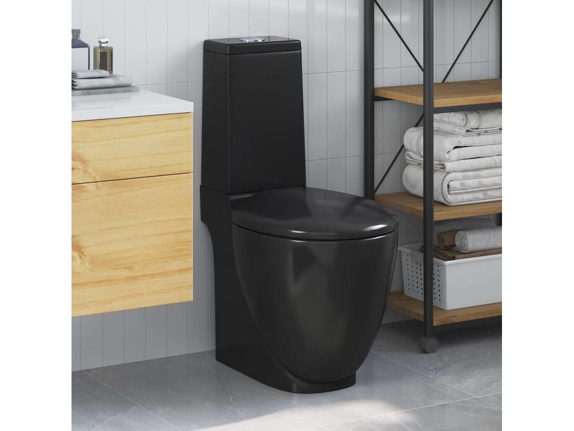 Vidaxl Sanita Wc Redonda Cerâmica C/ Descarga Água Inferior Preto