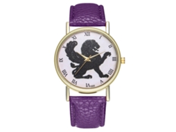 Relógio de quartzo unissex estilo retrô com pulseira de couro sintético roxo.